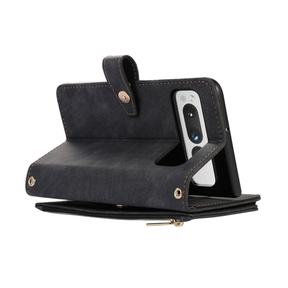 For Google Pixel Fold Dream 9-Card Wallet Zipper Bag Leather Phone Case(Black)