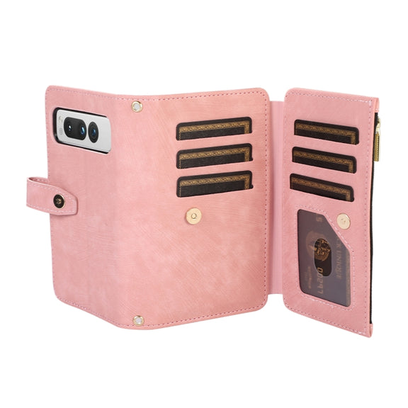 For Google Pixel Fold Dream 9-Card Wallet Zipper Bag Leather Phone Case(Pink)