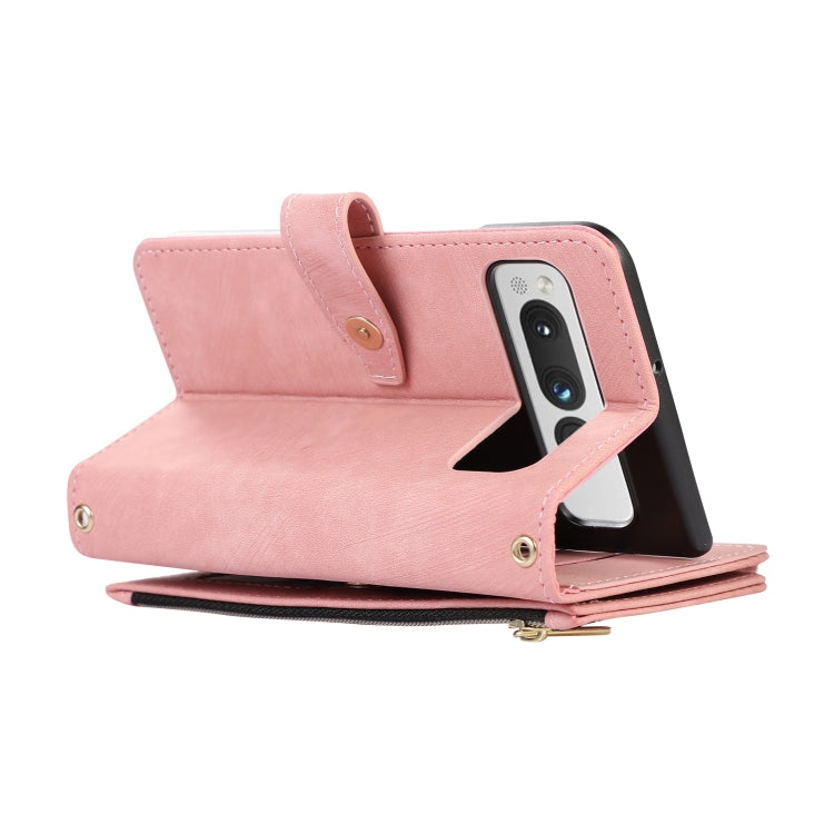 For Google Pixel Fold Dream 9-Card Wallet Zipper Bag Leather Phone Case(Pink)