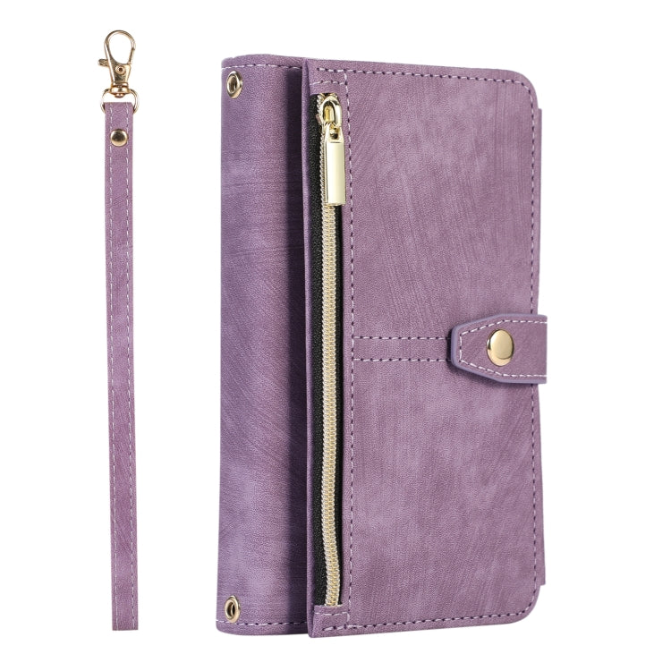 For Google Pixel Fold Dream 9-Card Wallet Zipper Bag Leather Phone Case(Purple)