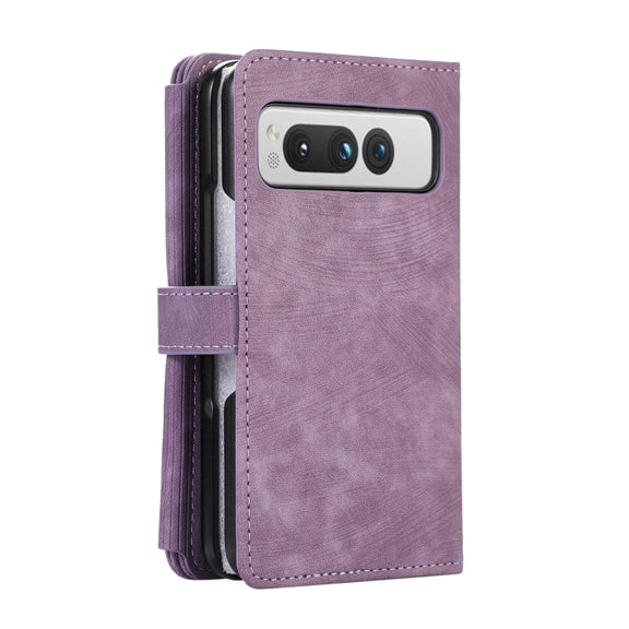 For Google Pixel Fold Dream 9-Card Wallet Zipper Bag Leather Phone Case(Purple)