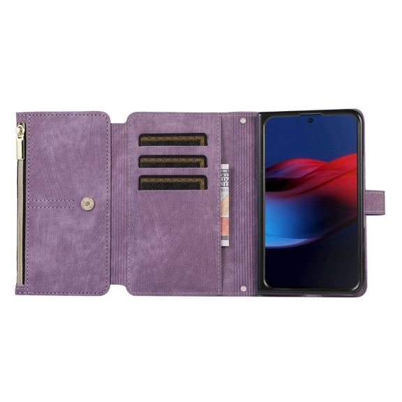 For Google Pixel Fold Dream 9-Card Wallet Zipper Bag Leather Phone Case(Purple)