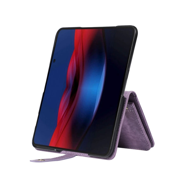 For Google Pixel Fold Dream 9-Card Wallet Zipper Bag Leather Phone Case(Purple)