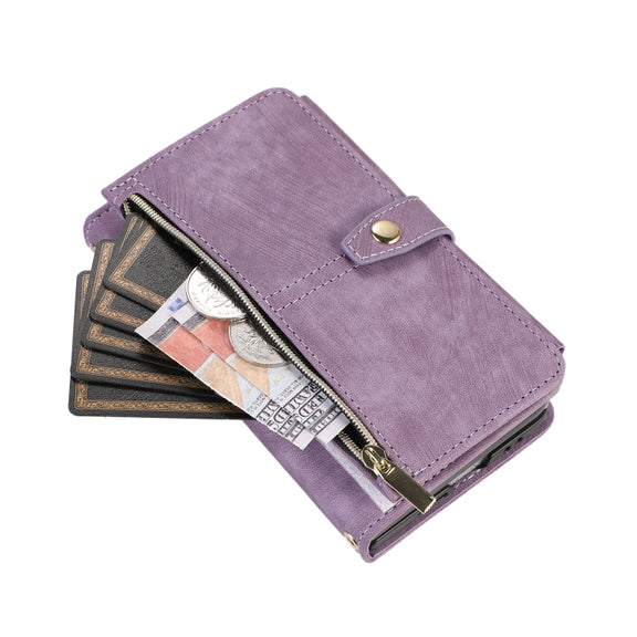 For Google Pixel Fold Dream 9-Card Wallet Zipper Bag Leather Phone Case(Purple)