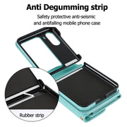 For OPPO Find N2 Flip Rhombic Texture Card Bag PU Phone Case with Long Lanyard(Mint Green)