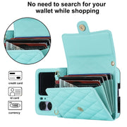 For OPPO Find N2 Flip Rhombic Texture Card Bag PU Phone Case with Long Lanyard(Mint Green)