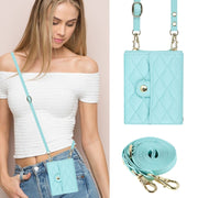 For OPPO Find N2 Flip Rhombic Texture Card Bag PU Phone Case with Long Lanyard(Mint Green)