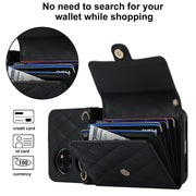For Huawei P50 Pocket Rhombic Texture Card Bag PU Phone Case with Long Lanyard(Black)