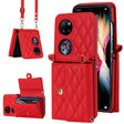 For Huawei P50 Pocket Rhombic Texture Card Bag PU Phone Case with Long Lanyard(Red) - Huawei Cases by PMC TechLife | Online Shopping South Africa | PMC TechLife | Buy Now Pay Later Mobicred