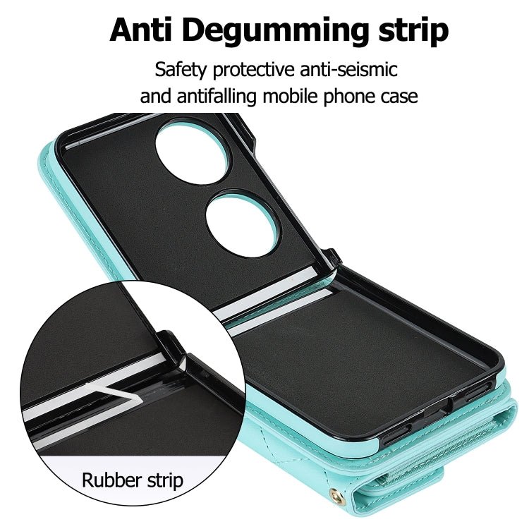 For Huawei P50 Pocket Rhombic Texture Card Bag PU Phone Case with Long Lanyard(Mint Green)