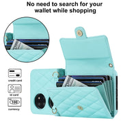 For Huawei P50 Pocket Rhombic Texture Card Bag PU Phone Case with Long Lanyard(Mint Green)