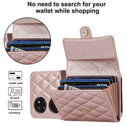 For Huawei P50 Pocket Rhombic Texture Card Bag PU Phone Case with Long Lanyard(Rose Gold)