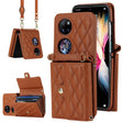 For Huawei P50 Pocket Rhombic Texture Card Bag PU Phone Case with Long Lanyard(Brown) - Huawei Cases by PMC TechLife | Online Shopping South Africa | PMC TechLife | Buy Now Pay Later Mobicred