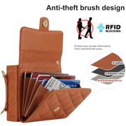 For Huawei P50 Pocket Rhombic Texture Card Bag PU Phone Case with Long Lanyard(Brown)
