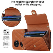 For Huawei P50 Pocket Rhombic Texture Card Bag PU Phone Case with Long Lanyard(Brown)