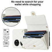 For Huawei P50 Pocket Rhombic Texture Card Bag PU Phone Case with Long Lanyard(White)