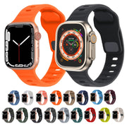 For Apple Watch Ultra 49mm Square Buckle Stripes Silicone Watch Band(Dark Green)