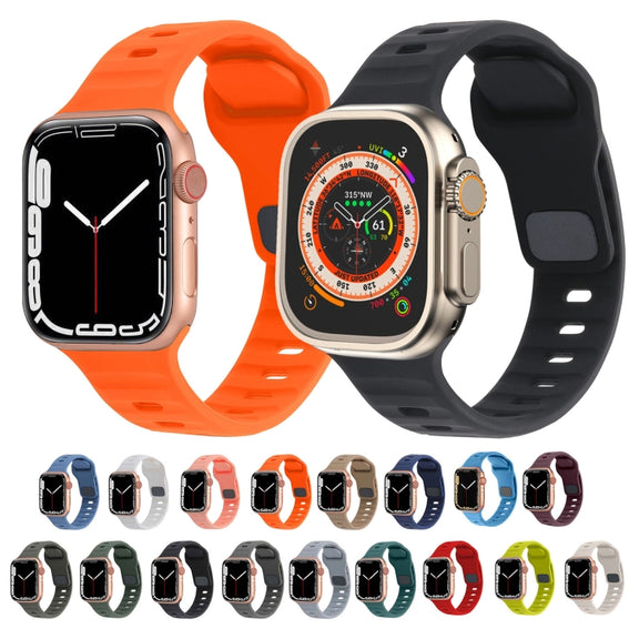 For Apple Watch Ultra 49mm Square Buckle Stripes Silicone Watch Band(Wine Red)