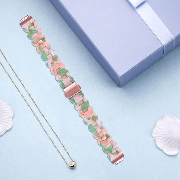 For Fitbit Inspire 3 Oval Resin Replacement Watch Band(Pink Green Flower)