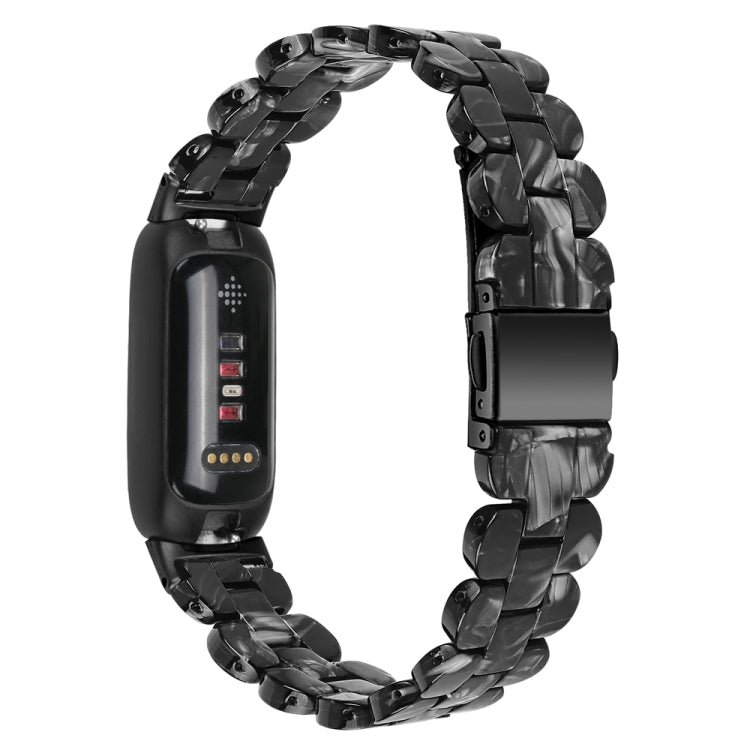 For Fitbit Inspire 3 Oval Resin Replacement Watch Band(Black Flower)
