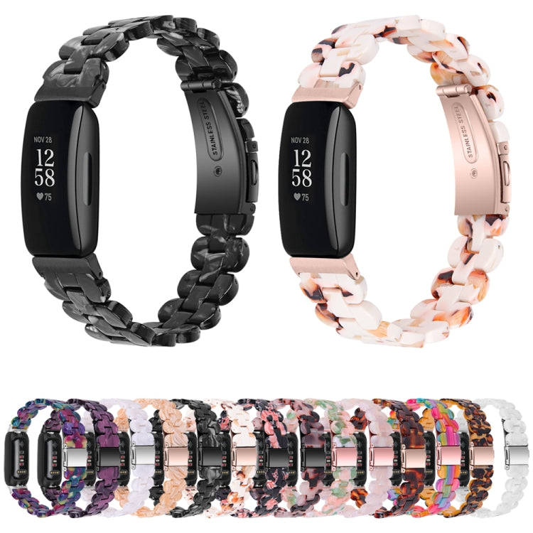 For Fitbit Inspire 3 Oval Resin Replacement Watch Band(Pink Green Flower)