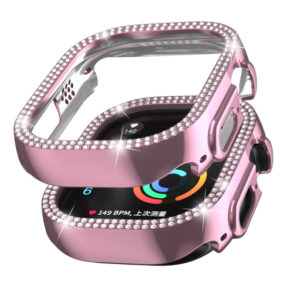 For Apple Watch Ultra 2 / Ultra 49mm Double Row Diamond Hollow PC Watch Case(Pink)