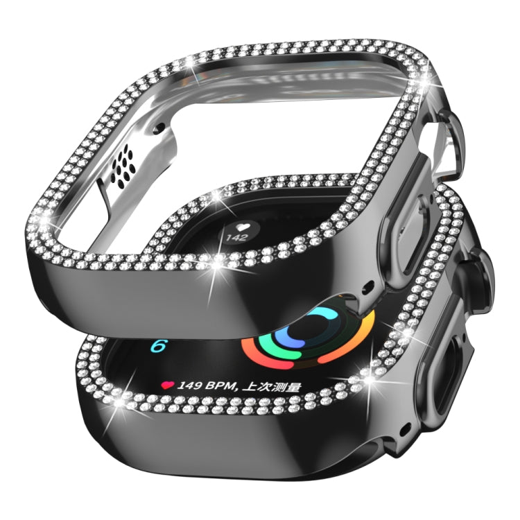 For Apple Watch Ultra 2 / Ultra 49mm Double Row Diamond Hollow PC Watch Case(Black)
