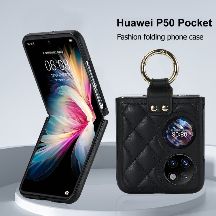 For Huawei P50 Pocket Rhombic Microfiber Folding Phone Case with Ring(Black)