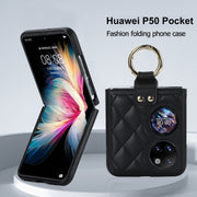 For Huawei P50 Pocket Rhombic Microfiber Folding Phone Case with Ring(Black)