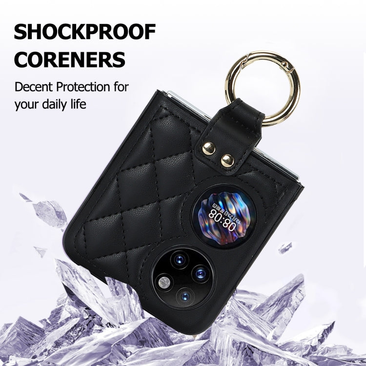 For Huawei P50 Pocket Rhombic Microfiber Folding Phone Case with Ring(Black)