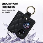 For Huawei P50 Pocket Rhombic Microfiber Folding Phone Case with Ring(Black)