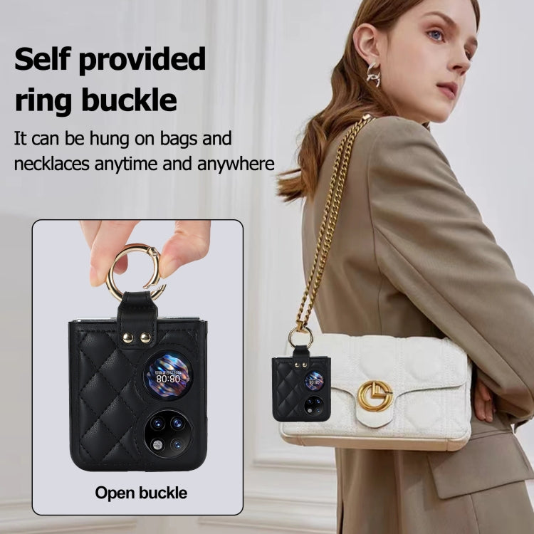 For Huawei P50 Pocket Rhombic Microfiber Folding Phone Case with Ring(Black)
