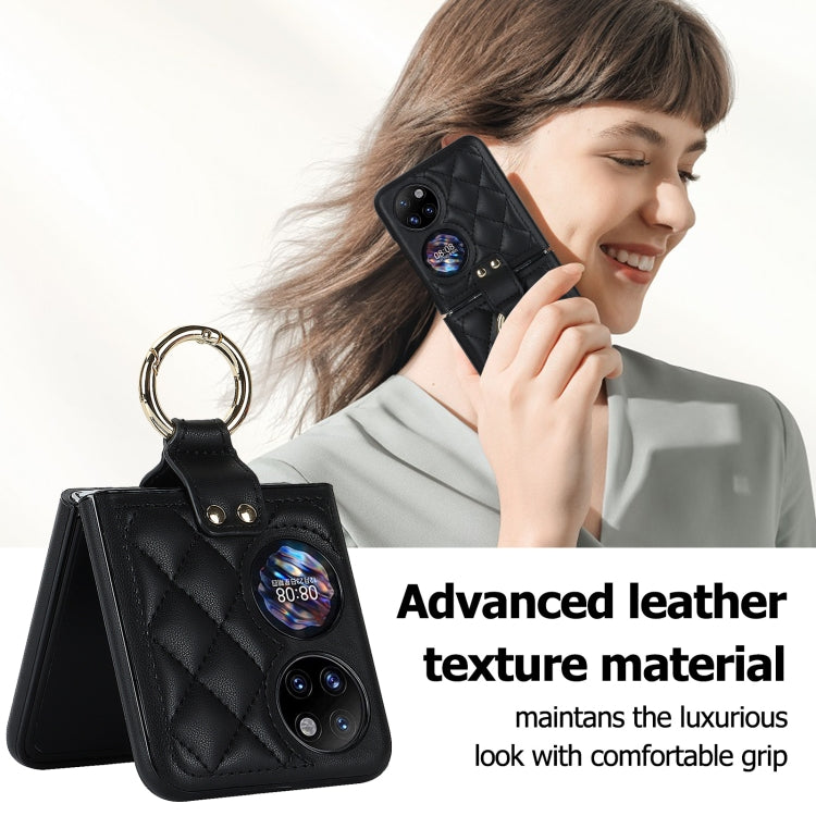 For Huawei P50 Pocket Rhombic Microfiber Folding Phone Case with Ring(Black)