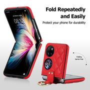For Huawei P50 Pocket Rhombic Microfiber Folding Phone Case with Ring(Red)