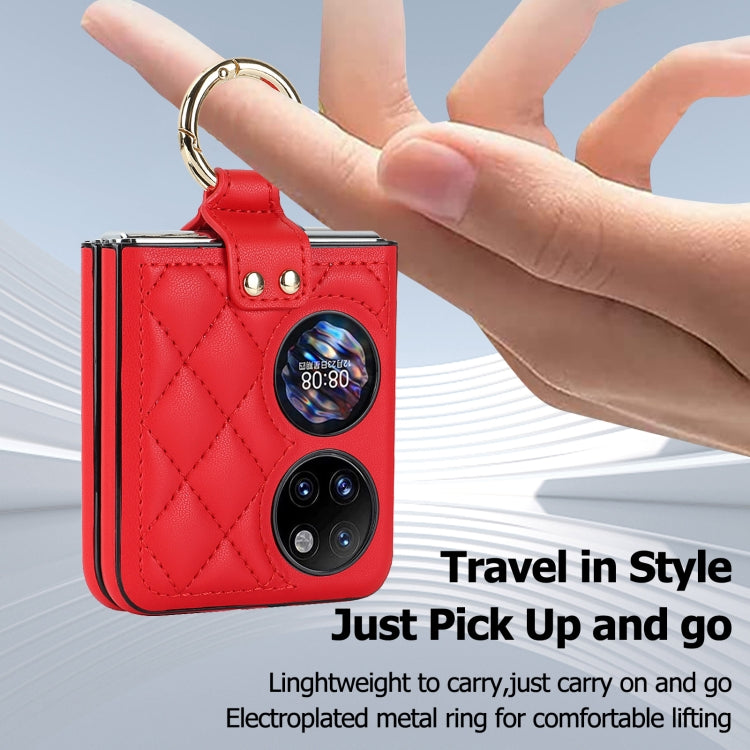 For Huawei P50 Pocket Rhombic Microfiber Folding Phone Case with Ring(Red)