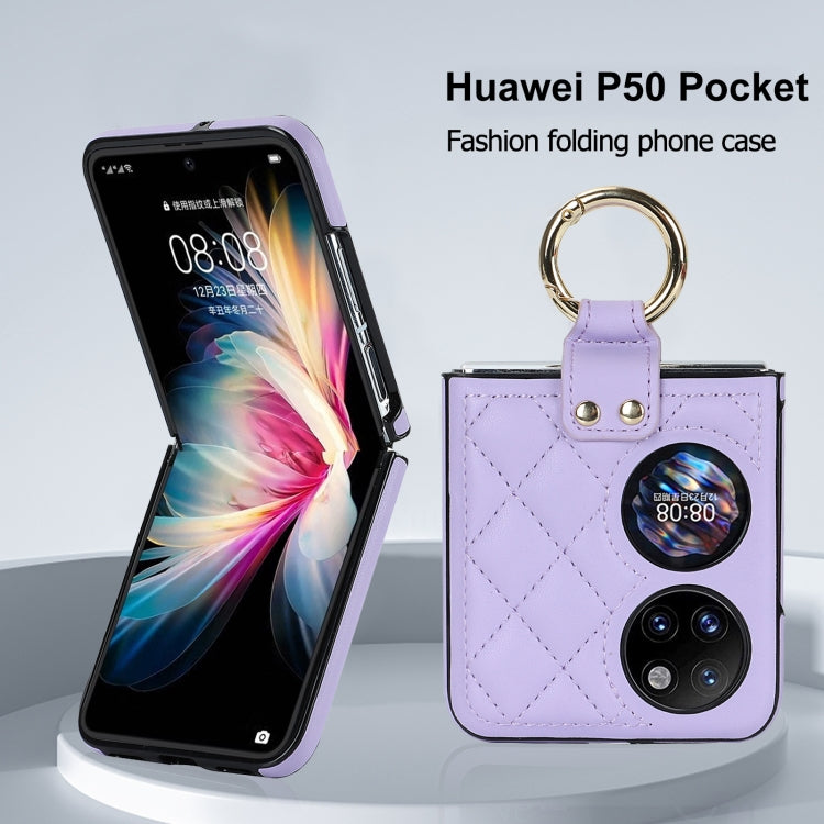 For Huawei P50 Pocket Rhombic Microfiber Folding Phone Case with Ring(Purple)