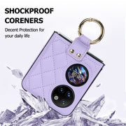 For Huawei P50 Pocket Rhombic Microfiber Folding Phone Case with Ring(Purple)