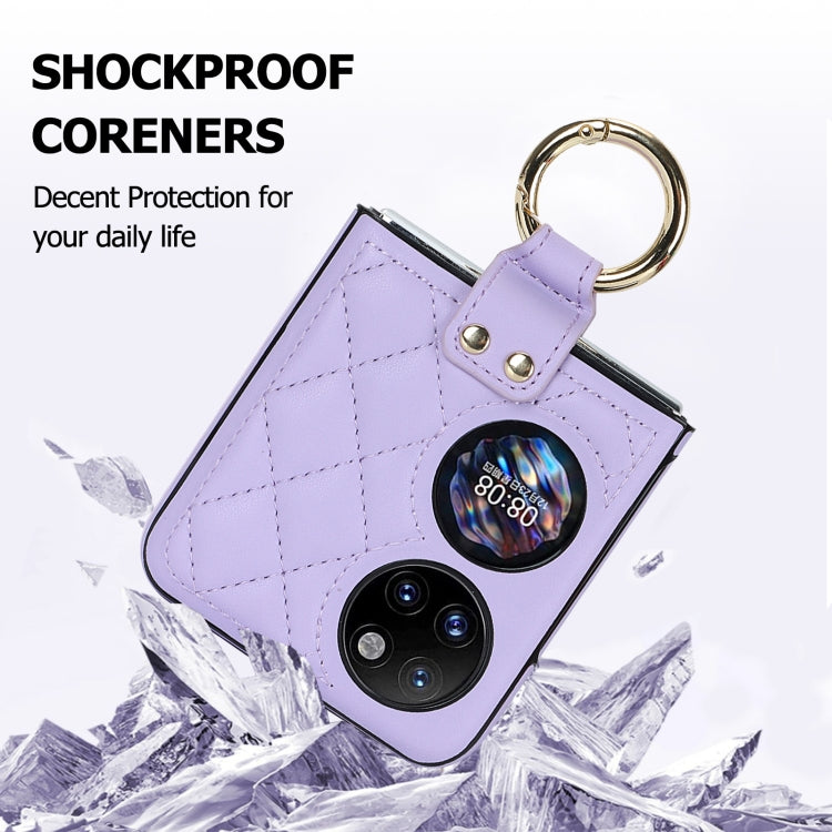 For Huawei P50 Pocket Rhombic Microfiber Folding Phone Case with Ring(Purple)