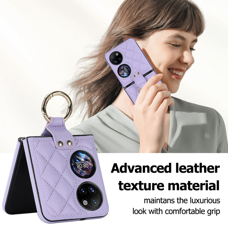 For Huawei P50 Pocket Rhombic Microfiber Folding Phone Case with Ring(Purple)
