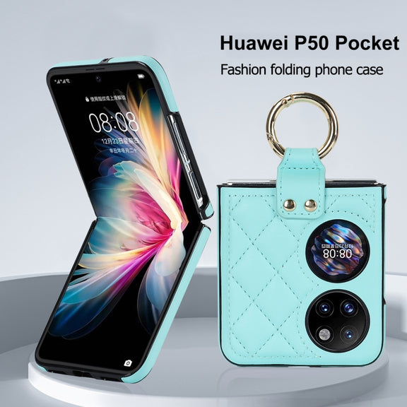 For Huawei P50 Pocket Rhombic Microfiber Folding Phone Case with Ring(Blue)