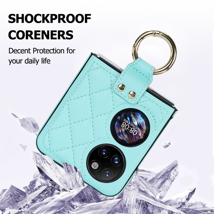 For Huawei P50 Pocket Rhombic Microfiber Folding Phone Case with Ring(Blue)