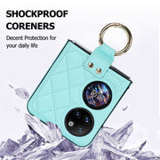 For Huawei P50 Pocket Rhombic Microfiber Folding Phone Case with Ring(Blue)
