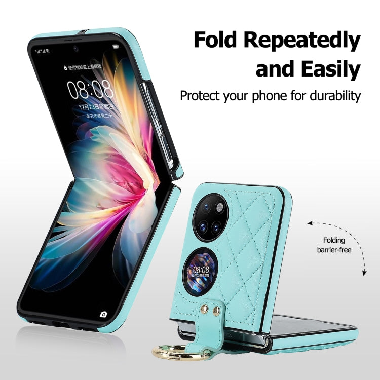 For Huawei P50 Pocket Rhombic Microfiber Folding Phone Case with Ring(Blue)