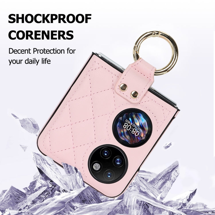 For Huawei P50 Pocket Rhombic Microfiber Folding Phone Case with Ring(Pink)