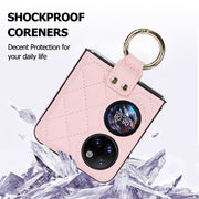 For Huawei P50 Pocket Rhombic Microfiber Folding Phone Case with Ring(Pink)