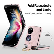 For Huawei P50 Pocket Rhombic Microfiber Folding Phone Case with Ring(Pink)