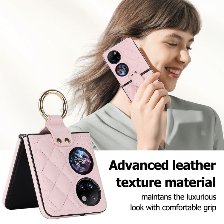 For Huawei P50 Pocket Rhombic Microfiber Folding Phone Case with Ring(Pink)