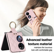 For Huawei P50 Pocket Rhombic Microfiber Folding Phone Case with Ring(Pink)