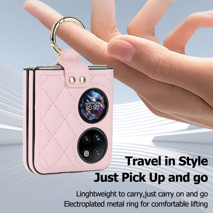 For Huawei P50 Pocket Rhombic Microfiber Folding Phone Case with Ring(Pink)