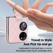 For Huawei P50 Pocket Rhombic Microfiber Folding Phone Case with Ring(Pink)